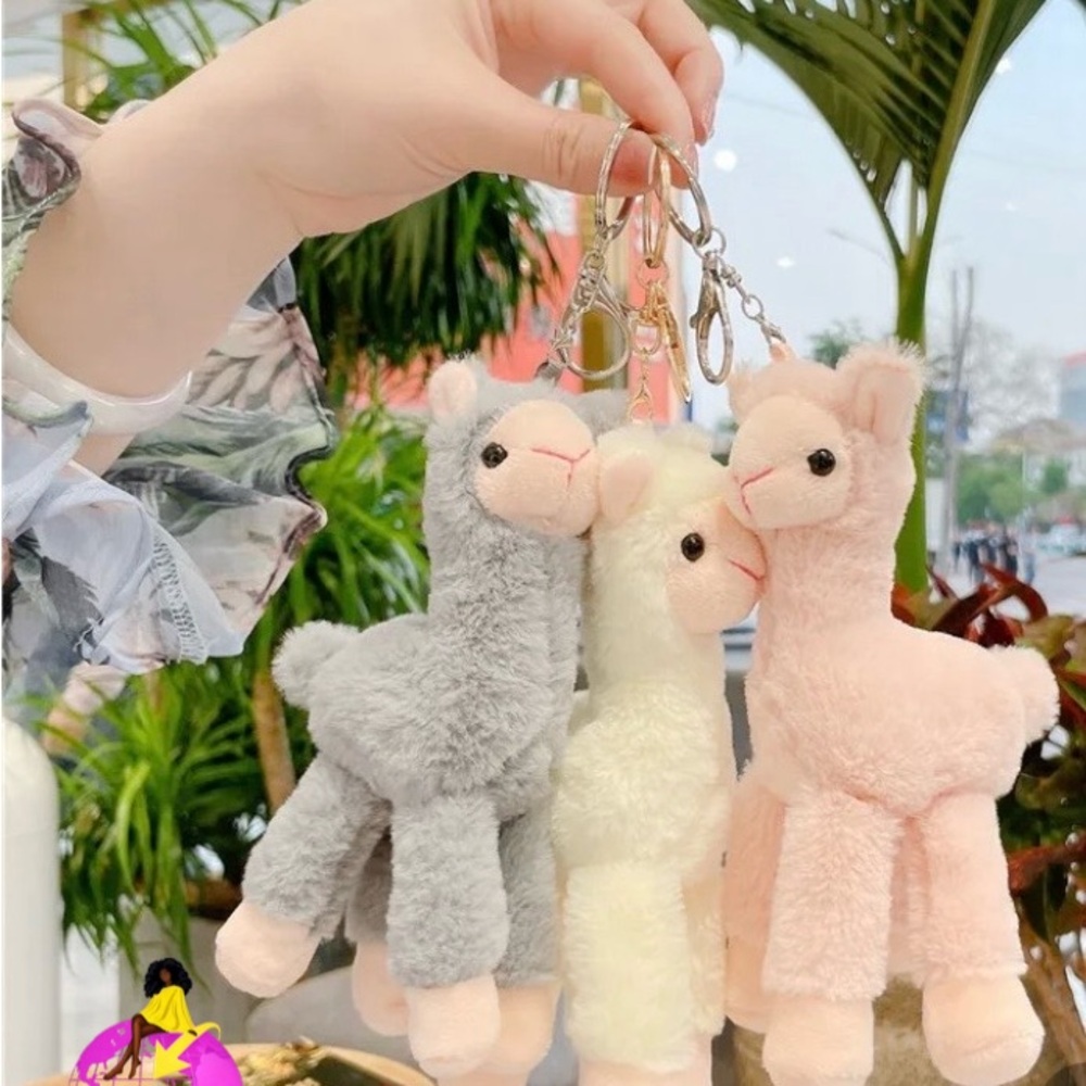 Plush Llama Keychain - Gray, Cream & Pink ( 1 )
